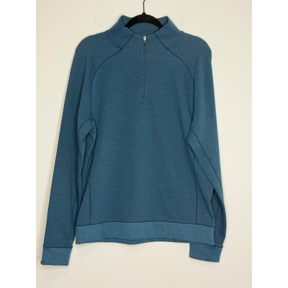 VRST Men's Quarter Zip Pullover Sweater Blue Textured Honeycomb Knit Medium